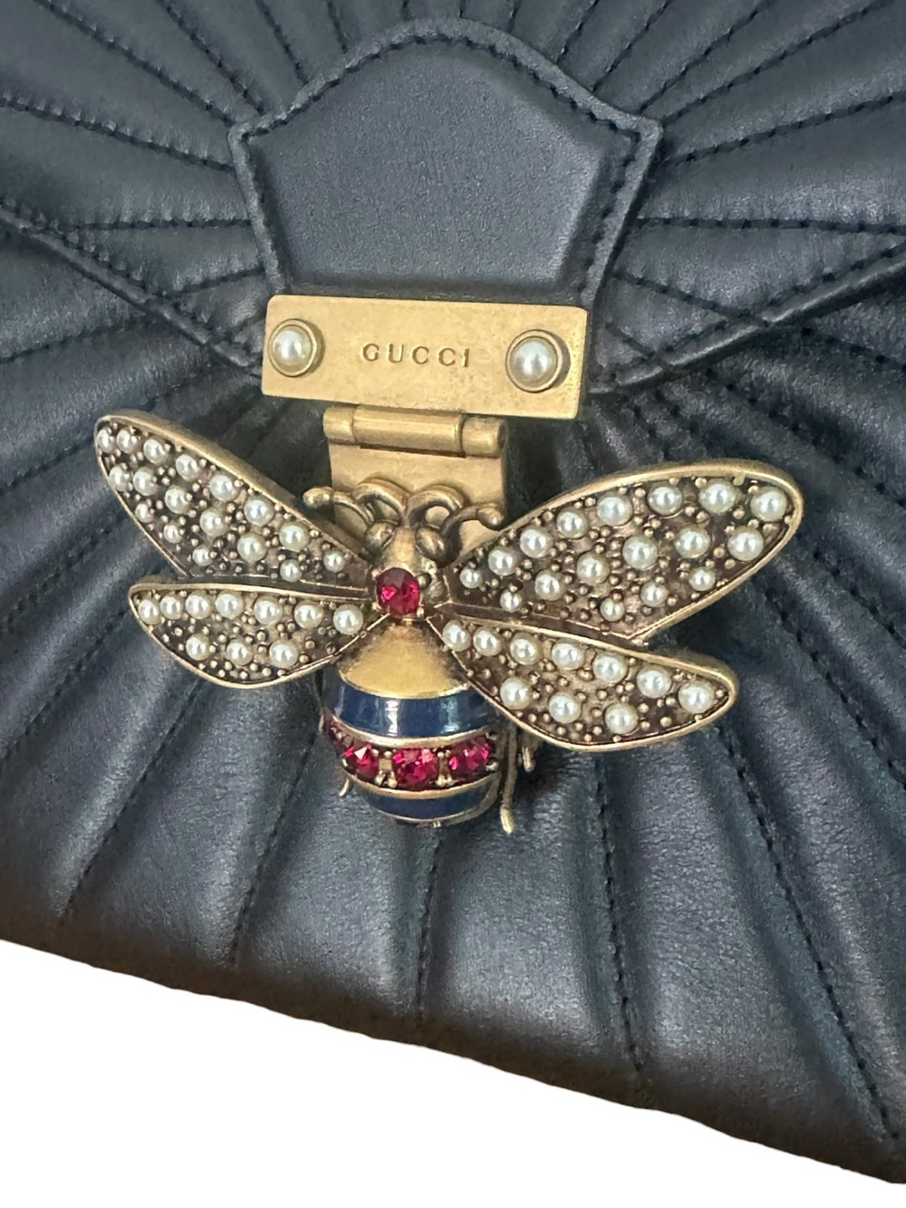 Gucci Queen Margaret Black Leather Bamboo Bee Backpack Bag Auth Entrupy - Picture 4 of 17